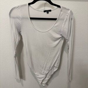 Forever 21 Cream Long Sleeve Fitted Bodysuit